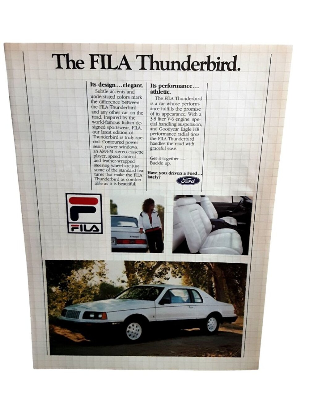 1983 Ford Thunderbird FILA Edition Vintage Print Ad White Coupe